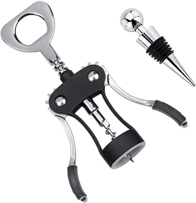 Kurkentrekker wijnflesopener met flessenstop, kelners, multifunctionele metalen vleugelkurkentrekker voor wijn bier dop flesopener verwijderaar
