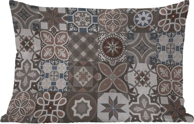 Buitenkussens - Tuin - Bloemen - Figuren - Bruin - Design - 50x30 cm