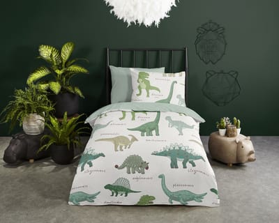 Good Morning dekbedovertrek dinos - 1 persoons 140x200/220 cm - Groen - 100% Katoen renforc�