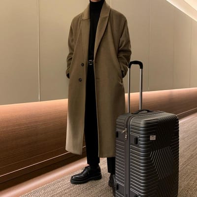 Heren Winter Koreaanse Versie van High-end Knielange Trenchcoat Losse Retro Verdikte Wollen Jas Trendy 2XL brown
