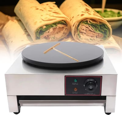 Pannenkoekenmaker Elektrisch - Crêpe Apparaat - Commercieel Gebruik - Snelle Gelijkmatige Warmte - 40cm Bakplaat - Zilver