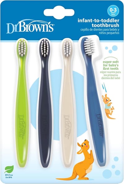 Babytandenborstel Set - Peuter Tandenborstel - Mondhygiëne Leren - Zelfstandig Poetsen - 4 stuks - Blauw Groen Ecru