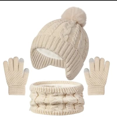 Kinder winterset 3 stuks - Wit - 2 tot 8 jaar - Muts, ronde sjaal, handschoenen voor kinderen - 3-delige set - Voor meisjes en jongens - Black Friday 2023 - Kerstcadeau