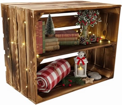 Houten Kisten - Opslagbakken Decoratie - Veelzijdig Gebruik - Met Tussenplank - 50 cm Set - Gevlamd