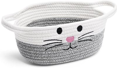 Leuke gevlochten katoenen opbergmand met handvat, ideaal voor speelgoedopslag, kinderkamer en als cadeau voor huisdieren