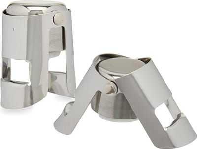 Kinvara Champagne flessenstopper - 2x - RVS - afsluiter - 3,5 x 6 x 5,5 cm - Cava - Prosecco