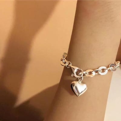 Foxanry 925 en argent Sterling chaîne épaisse Bracelet été nouvelle tendance Punk Vintage charme doux amour coeur gland fête bijoux cadeaux brown