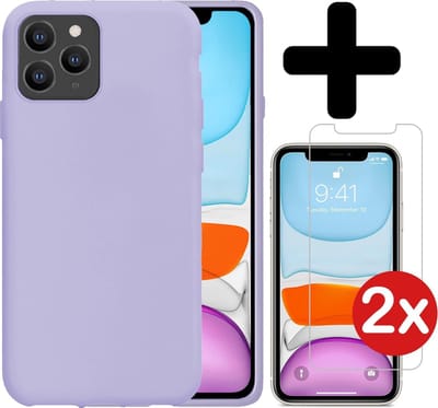 Hoesje - Met 2x Screenprotector - Geschikt voor Apple iPhone 11 Pro - Sterk & Shockproof - Telefoon Hoes - Back Cover - Siliconen Case - Telefoonhoes - Lila