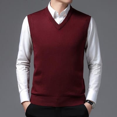 Gilet en laine sans manches pour hommes de printemps et d'automne Haut de chemise ample pour hommes d'âge moyen 180 black