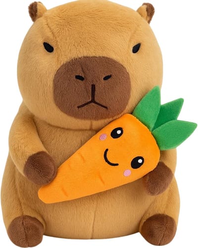 Topknuffels® - Capibara met Wortel Pluche Knuffel 25 cm - Grote Capybara Knuffels - Knuffeldier Knuffelvriend - Speelgoed Kawaii Kussen - TikTok Plush Toy