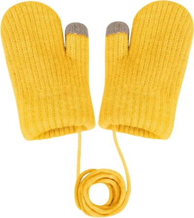 Schattige winddichte, dikke gebreide handschoenen voor peuters met trekkoord, zacht gevoerd en warm voor de winter, ideaal voor kinderen van 0-3 jaar
