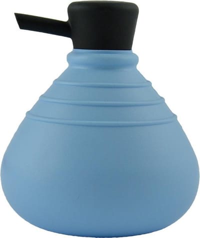 Handmatige zeepdispenser SoapBelly - Blauw met zwarte dop - Ø 9,5 cm x H 13 cm - Inhoud 250 ml