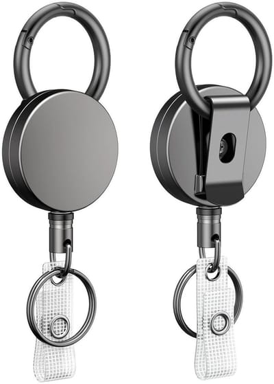 Fako Bijoux - 2x Robuuste Uittrekbare Sleutelhanger Met Koord - Met XL Sleutelring En Badgehouder - Classic XL - 70 cm Stalen Koord - Veilige Sleutelhanger - Stevige ID-Haspel Voor Werk En Evenementen