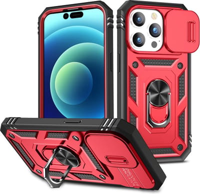 Coverup Hoesje - Geschikt voor iPhone 14 Pro Hoesje - Coverup Ring Kickstand Back Cover met Camera Shield - Rood