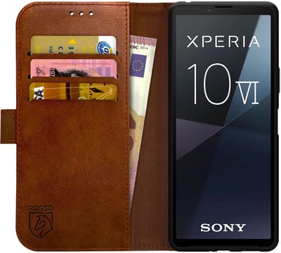 Rosso Element Geschikt voor Sony Xperia 10 VI | Wallet Book Case | Portemonnee Hoesje | 3 Pasjes | Magneetsluiting | Stand Functie | Bruin