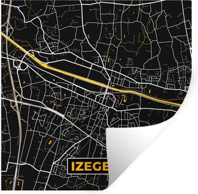 Muurstickers - Sticker Folie - Plattegrond - Izegem - Kaart - Stadskaart - 100x100 cm - Plakfolie - Muurstickers Kinderkamer - Zelfklevend Behang XXL - Zelfklevend behangpapier - Stickerfolie