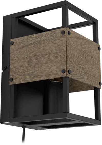 EGLO Evesham Wandlamp - E27 - 24 cm - Zwart|Bruin - Staal|Hout