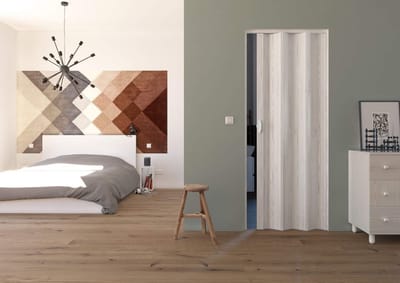 Vouwdeur PVC - Ruimteverdeler Nisdeur - Ruimte Besparen - Dubbelwandige Panel - H 214 x 885 cm - Wit Geribbeld