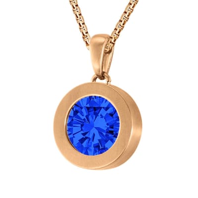 Quiges 12mm Mini Munt Hanger Rosé Goudkleurig RVS Mat met Zirkonia Donker Blauw Munt en Ketting Ankerketting 42-46cm - SLSHS485