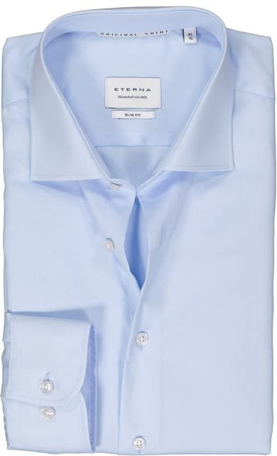 ETERNA slim fit overhemd - popeline - lichtblauw - Strijkvrij - Boordmaat: 37 (EU maat: S)
