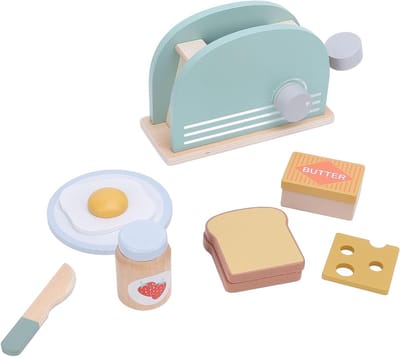 Houten Broodrooster Speelgoed - Keuken Speelset - Kinderen Leren Spelen - 10 Delige Set