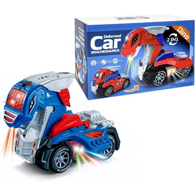 Modèle de Robot Dinosaure & Voiture Transformable Automatique 2-en-1 Pour Garçons Jouet Éducatif Précoce Avec Lumière Et Musique