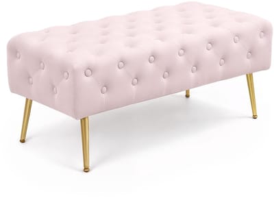 Gestoffeerde Bank MONACO 100 cm / Banken voor de Slaapkamer / Halbank / Bank met gewatteerd patroon / fluweel Bank met Gouden poten / Poederroze