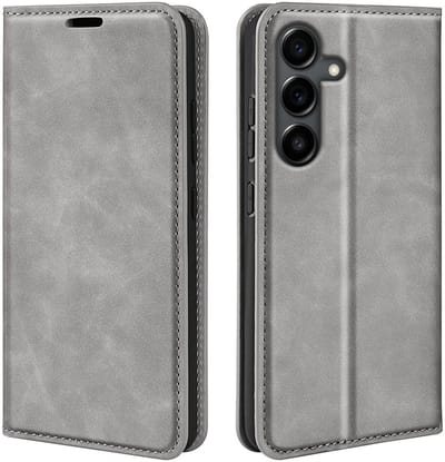 MobyDefend Hoesje - Geschikt voor Samsung Galaxy S25 FE - Luxe Wallet Bookcase (Magnetische Sluiting) - Grijs