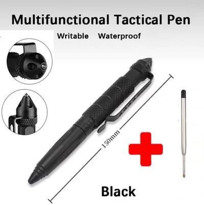 Actie4you® - Tactische Verdediging Pen – Glasbreker – Balpen - Zelfverdedigingspen – 1 Stuk met extra navulling – Survival Pen - Zwart