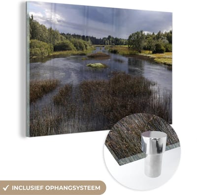 ® Glasschilderij 180x120 cm - Schilderij acrylglas - Het rivierlandschap in het Nationaal park Store Mosse in Zweden - Foto op glas - Muurdecoratie woonkamer - Wanddecoratie slaapkamer - Schilderijen