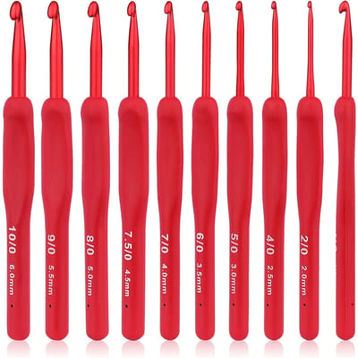 Ensemble de crochets rouges 2-6 mm Crochet ergonomique conçu pour les mains arthritiques Sac de rangement Convient aux débutants en crochet rouge