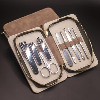 Hoge Kwaliteit Manicure Set Pedicure Sets Nagelknipper Roestvrij Staal Nagelvijl Gereedschap Nagelschaartje Vijl Wenkbrauw en Wimper Trimmer Set brown