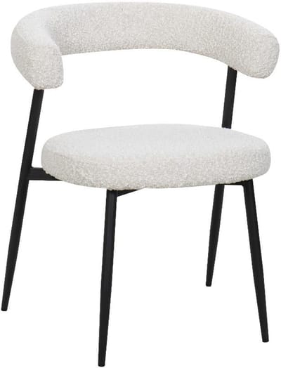 BukkitBow – Eetkamerstoel / Keukenstoel - Geschikt als Make-up Stoel - Chenille Stof & Metalen Onderstel - Open Design - Creme
