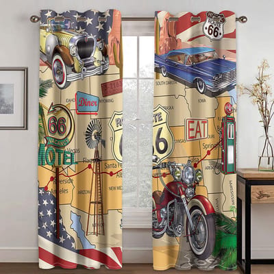 Motorfiets Fiets Illustratie Raamgordijn Woonkamer Slaapkamer Sexy Dame Links en Rechts Openslaand 100W130H(CM)40x51in&Grommet Top