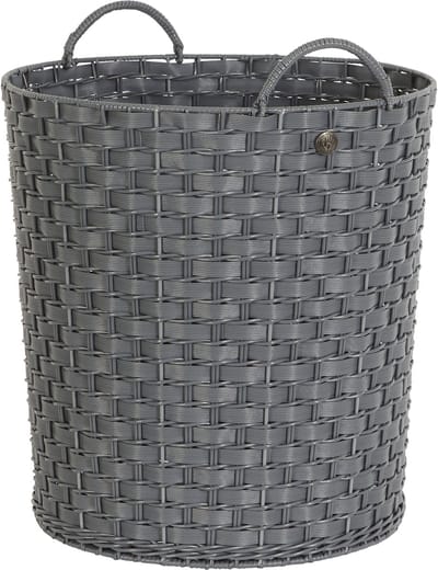 Handed by - Open ronde mand - Opbergmand - Gevlochten mand met hengsels - Willow - Large - donkergrijs -dark grey