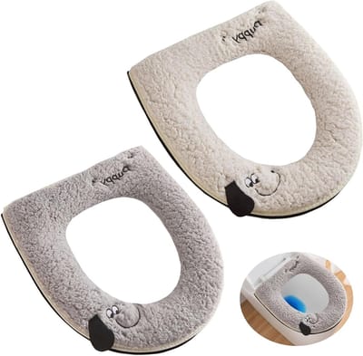 Wasbare Toiletbrilhoes met Rits, 43.5 x 37.5 cm, Pluche en Waterdicht, Warm voor Ovale Toiletten, Set van 2, Ideaal voor Comfort en Hygiëne