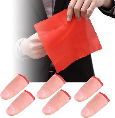 6PCS Valse Duimen met Sjaal, Zachte Duimtips voor Goochelshows, Grappige Speelgoed met Rode Zijde Trainingdoek Geschikt voor Feesten en Magie
