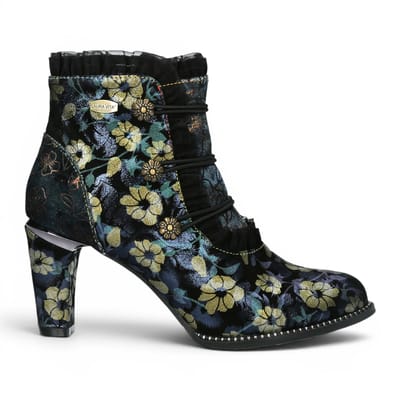 Laura Vita Floral Dames Victoriaanse blauwe leren enkellaarzen - Alcbaneo-130