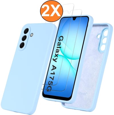 Hoesje geschikt voor Samsung Galaxy A17 5G Hoesje siliconen Licht Blauw zacht siliconen hoesje TPU - met Samsung A17 5G Screenprotector - 2 stuks