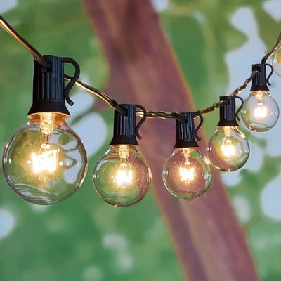 MUPOO Lichtsnoer Tuinverlichting - 25 Socket E12 G40 Globe Lights with 2 Spare Bulbs, IP44 Waterproof Connectable, 8 Modes Timer, Low Voltage Safe for Backyard Porch Balcony Wedding Party Decor