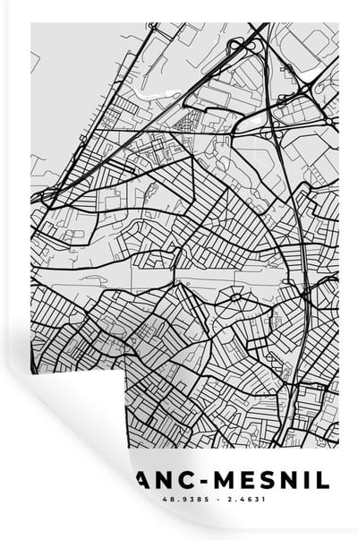 Muurstickers - Sticker Folie - Kaart - Stadskaart - Frankrijk - Le Blanc-Mesnil - Plattegrond - 20x30 cm - Plakfolie - Muurstickers Kinderkamer - Zelfklevend Behang - Zelfklevend behangpapier - Stickerfolie