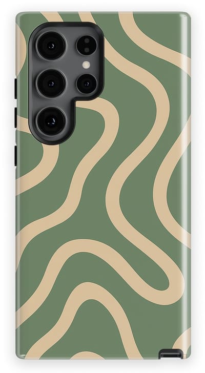 DripCase Curvy Lines Hoesje Samsung Galaxy S24 Ultra | Backcover met Mag | Design Tough Case Samsung Galaxy S24 Ultra Olive Drift
