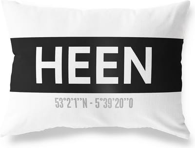 Tuinkussen HEEN - NOORD-BRABANT met coördinaten - Buitenkussen - Bootkussen - Weerbestendig - Jouw Plaats - Studio216 - Modern - Zwart-Wit - 50x30cm