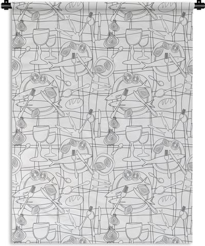 Wandkleed - Wanddoek - Vis - Patronen - Zwart Wit - 150x200 cm - Wandtapijt