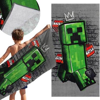 Minecraft Katoenen Handdoek, Grijze Handdoek 70x140 cm