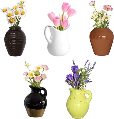 Set van 5 Magnetische Mini Vazen - 3D Keramische Bloemenvazen voor Koelkast, Keuken en Kantoor Decoratie, Leuke Cadeau Ideeën