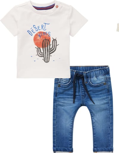 Noppies - Kledingset - 2 delig - Spijkerbroek Marlton Stone Used Boys Denim - Shirt Totnes White Sand - Maat 56
