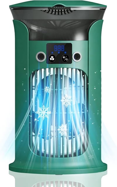 Mobiele Airco - 3-in-1 - 400ml - Kleine Airconditioning zonder Afvoer Slang - Draagbare Ventilator - 50 dB - 3 Functies & Snelheden - 90° Oscillatie - Luchtbevochtiger - Slaapkamer Kantoor Woonkamer - Blauw