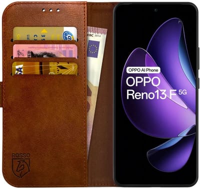 Rosso Element Geschikt voor Oppo Reno 13 F | Wallet Book Case | Portemonnee Hoesje | 3 Pasjes | Magneetsluiting | Stand Functie | Bruin