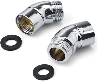 2 stuks handdouche-adapter, 135 graden douchekopadapter, instelbare hoek, universele 1/2 inch doucheslangadapter met sluitringen, hoekstuk voor handdouche, zilver